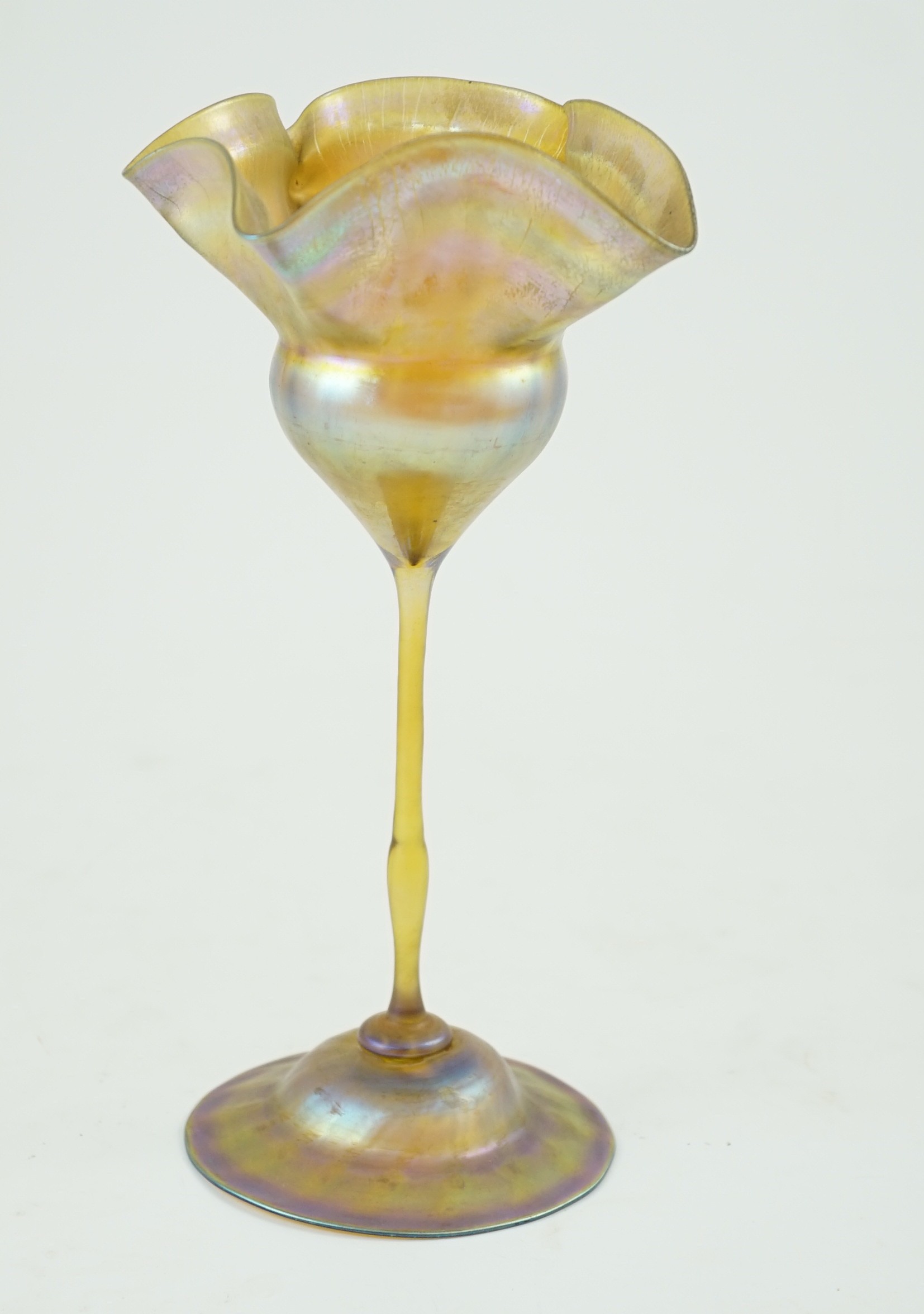 Tiffany Studios, New York. A 'Favrile' glass flowerform vase, etched makers mark L.C.T. (Louis Comfort Tiffany), pattern Y1959, c.1907, 26cm high
